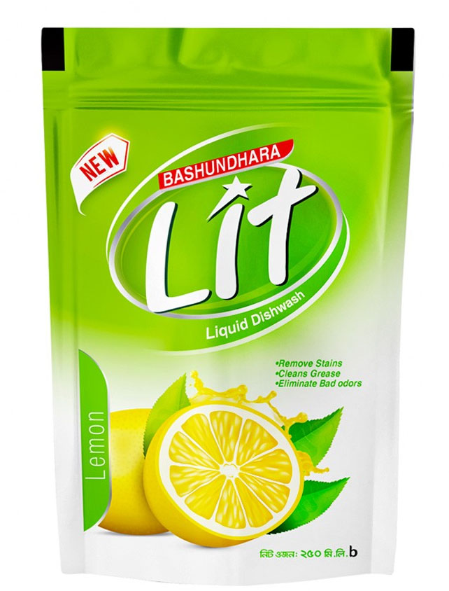 Bashundhara Lit Liquid Dish Wash Lemon Pouch 250ml
